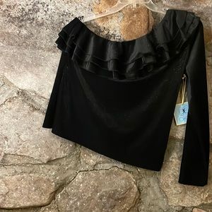 CeCe Size L Black shimmer one shoulder top